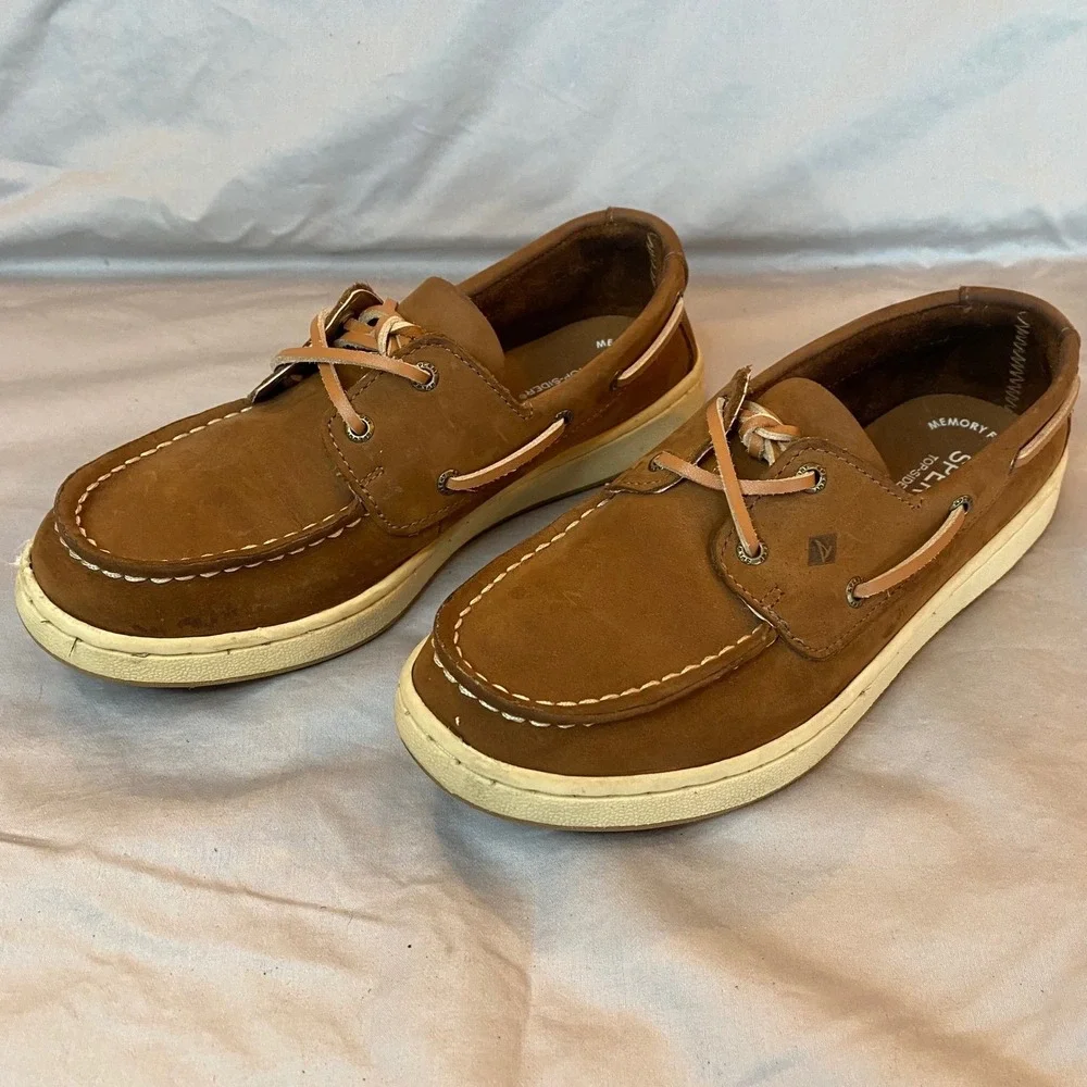 Sperry Top Sider Kids Brown‎ Suede Boat Shoes Memory Foam Size 3.5M